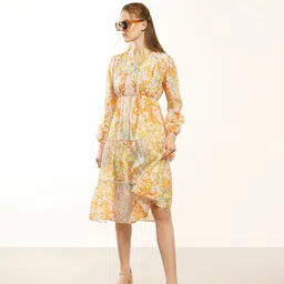Vero Moda Ecru Floral Print Lace Inserts Shirt Midi Dress-3