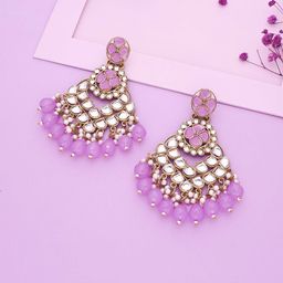 Brado Jewellery Gold-Plated Kundan Studded & Beaded Contemporary Drop Earrings-image-76