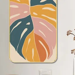 SAF Beige & Blue Colorblock Monstera Leaf Wooden Wall Art-image-82
