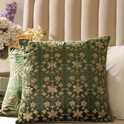 Pure Home and Living Green & Beige Embroidered Square Cushion Covers-picture-25