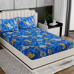Nivasam Spade Blue & White Floral Poly Cotton 186 TC King Bedsheet Set 1.98 m x 1.82 m-image-24