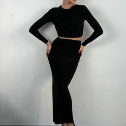 Outzidr Round Neck Crop-Top With Maxi Skirt Co-Ords-image-20