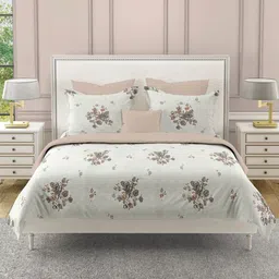 SWAYAM Grey & Brown Floral 210 TC Queen Bedsheet with 2 Pillow Covers-image-97