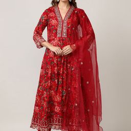 Jaipur Kurti Women Floral Embroidered Empire Thread Work Kurta with Trousers & With Dupatta-18