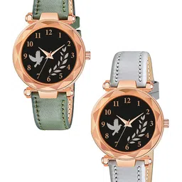 CSAMON Women Pack Of 2 Round Dial & Straps Analogue Watch GR379RG BIRD GRE GREY L-image-46