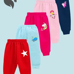 KUCHIPOO Girls Pack Of 5 Printed Mid-Rise Joggers-image-16