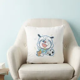 Anikmart White & Blue Printed Prefilled Square Cushion-image-3