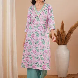 FASHOR Women Floral Printed Thread Work Kurta-image-55