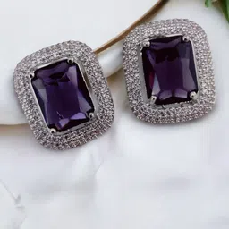 Opal Touch Rhodium-Plated Crystal Studded Square Shaped Studs-8