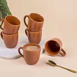 Storepedia Brown 6 Pieces Ceramic Dishwasher And Microwave Safe Matte Cups 200 ml Each-37