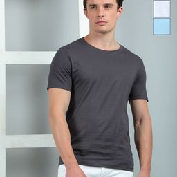 Dollar Men Pack of 3 Solid Round Neck Cotton Slim Fit T-shirts-image-101