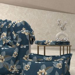 Pure Decor Blue & Blue Floral Polycotton 4 Piece Double King Superfine Bedding Set-image-79