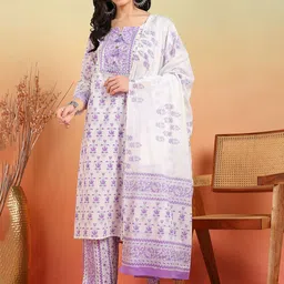 YASH GALLERY Women Floral Printed Regular Pure Cotton Kurta with Trousers & With Dupatta-picture-6