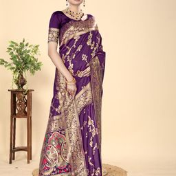 GARIYA Floral Zari Silk Blend Banarasi Saree-image-21