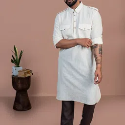 Inkriti Men Handloom Organic Cotton Pathani Kurta-image-17