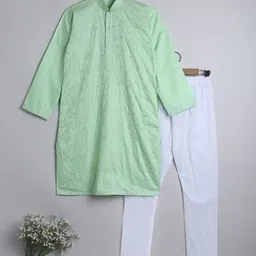 Little Clothings Boys Floral Embroidered Regular Thread Work Kurta with Churidar-57