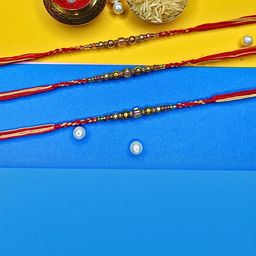 Anouk Set Of 3 Beaded Cotton Thread with AD Stones & Meenakari Designer Rakhi for Brother-88