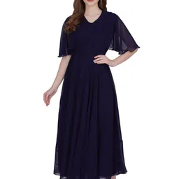 Warsian Women Flutter Sleeve Georgette Fit & Flare Maxi Dress-image-87