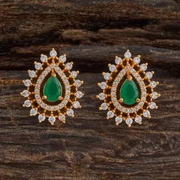 Kushal's Fashion Jewellery Gold-Plated Zircon Studded Teardrop Shaped Studs-10