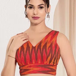 VAMAS - THE DESIGNER BLOUSES Woven Design V-Neck Padded Saree Blouse-13