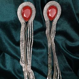 StyleCast Silver-Plated Rhinestone Studded Tasselled Contemporary Drop Earrings-image-65