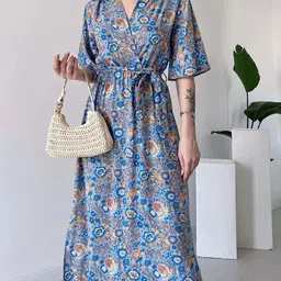 MANOJAVA Floral Print Fit & Flare Midi Dress image 5