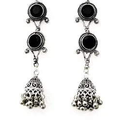 Yash Jewels Emporiums Silver Plated Artificial Stones Studded Oxidised Dome Shaped Jhumkas-image-49