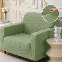 HOUSE OF QUIRK Green Jacquard Soft Touching 1 Seater Sofa Cover-51