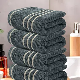 Kuber Industries Grey & Beige 4 Pieces Striped Cotton 450 GSM Face Towel-15