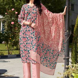 DRESOUL Floral Printed Pure Cotton Straight Kurta with Pyjamas & Dupatta-picture-48