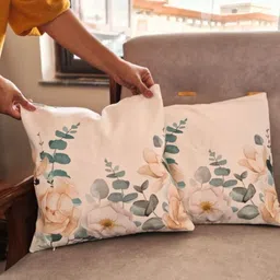 Akira Furnishings White & Grey 5 Pcs Floral Square Cushion Covers-7