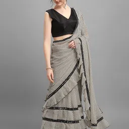 limtd Polka Dots Printed Sequinned Pure Georgette Block Print Ruffles Saree image 5