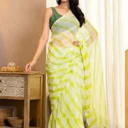 PRETTY PALLU Women Leheriya Printed Embellished Organza Saree-picture-18