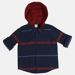 MINI KLUB Boys Horizontal Striped Hooded Pure Cotton Casual Shirt-picture-31