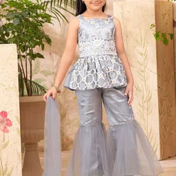 BAESD Girls Embroidered Empire Thread Work Kurta with Sharara & With Dupatta-picture-16