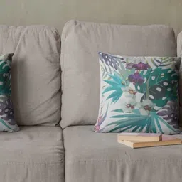 THEYAYACAFE White & Blue Set of 2 Floral Velvet Square Cushion Covers-image-8