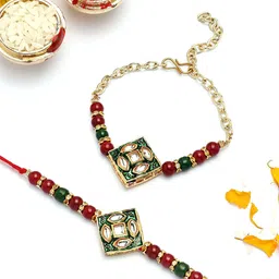 KARATCART Kundan & Artificial Beads Studded Bhaiya Bhabhi Thread Rakhi-image-19