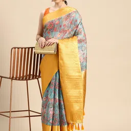 DIVASTRI Pichwai Munga Checks Digital Printed Silk Saree with Woven Pallu & Border-picture-29