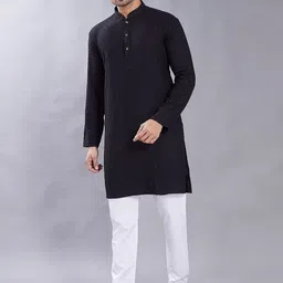 DIVISIVE Floral Embroidered Mandarin Collar Thread Work Straight Kurta-image-84
