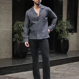 Urban Scissors Comfort Spread Collar Textured Cotton Shirt-image-55