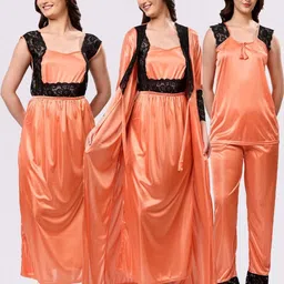 NIGHT KEYS Solid Short Sleeves Maxi Sweat Nightdress-picture-18