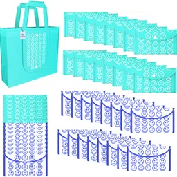 heart home Pack of 48 Smile Foldable Grocery/Shopping Bags For Women | Blue & White Blue-picture-22