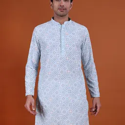NAMASKAR Men Printed Mandarin Collar Kurta-picture-4