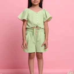 SAKA DESIGNS Girls V-Neck Front Knot Top With Shorts-image-97