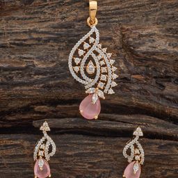Kushal's Fashion Jewellery Pink Rhodium Gold-Plated Party Zircon Pendant Set-image-83
