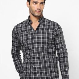 The Collection Checked Spread Collar Long Sleeves Classic Slim Fit Cotton Shirt-image-78