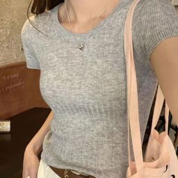 KPOP Round Neck Short Sleeves Solid Top-image-78