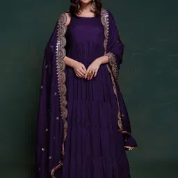 Fusionic Ruffled Gown Ethnic Dress With Shawl-image-23