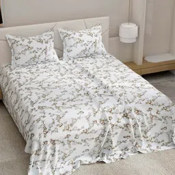 EverHOME Manzar White Floral Printed Pure Cotton 144 TC Queen Bedsheet Set 2.54 m x 1.75 m-image-50