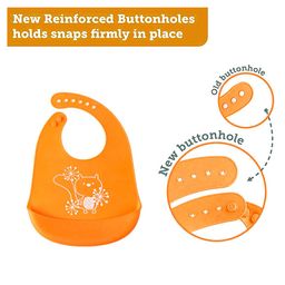 Syga Adjustable Snap Button Bib With Crumb Catcher Cartoon Print - Orange image 4